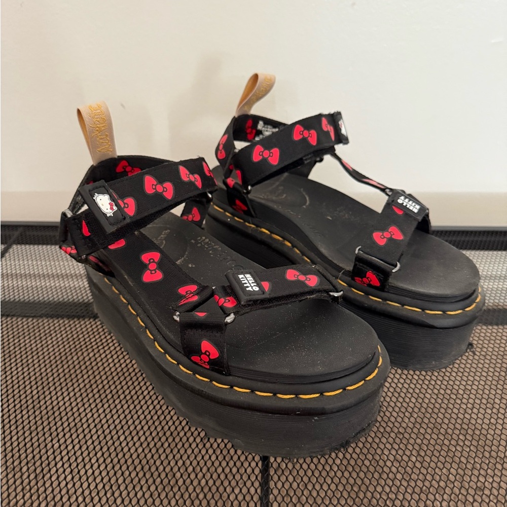 Hello Kitty Dr martens women’s Black Sandals with Red Bows limited edition